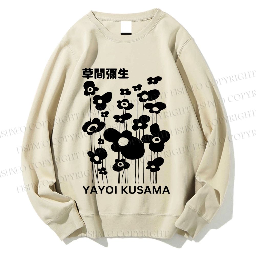 Unisex Yayoi Kusama Black Flowers Printed Sweatshirt