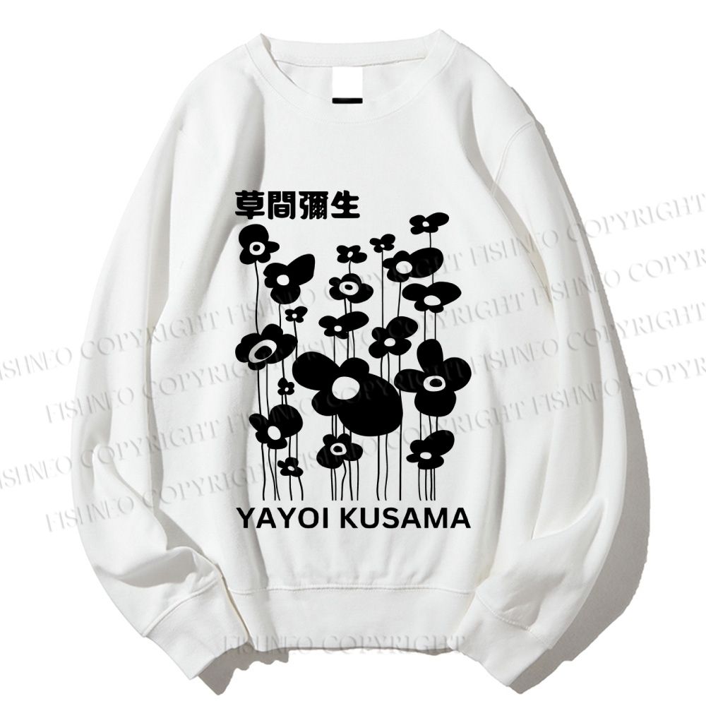 Unisex Yayoi Kusama Black Flowers Printed Sweatshirt
