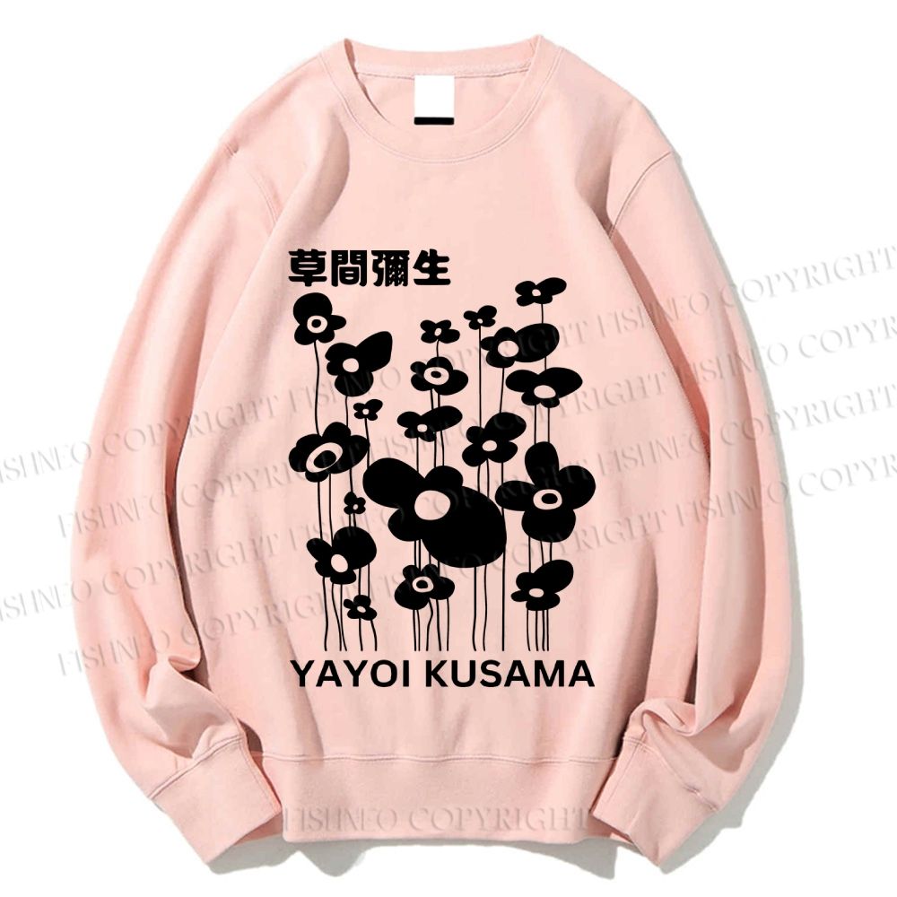 Unisex Yayoi Kusama Black Flowers Printed Sweatshirt