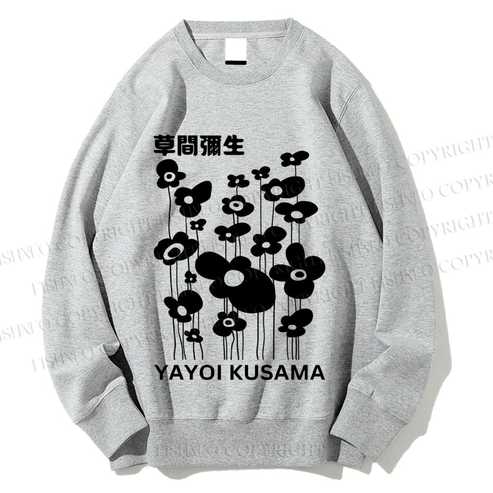 Unisex Yayoi Kusama Black Flowers Printed Sweatshirt