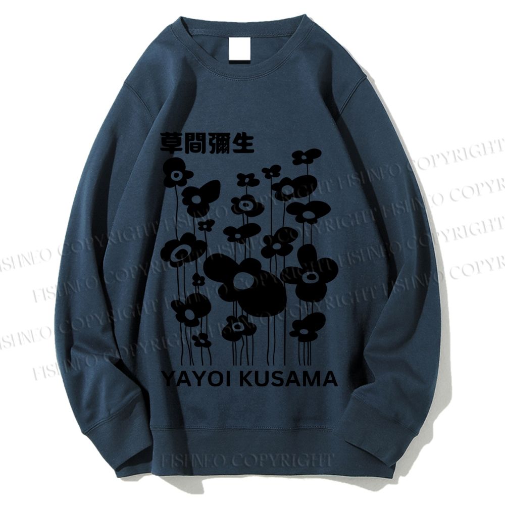 Unisex Yayoi Kusama Black Flowers Printed Sweatshirt