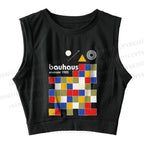 Bauhaus Colored Squares Sleeveless Crop Tops