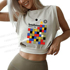 Bauhaus Colored Squares Sleeveless Crop Tops