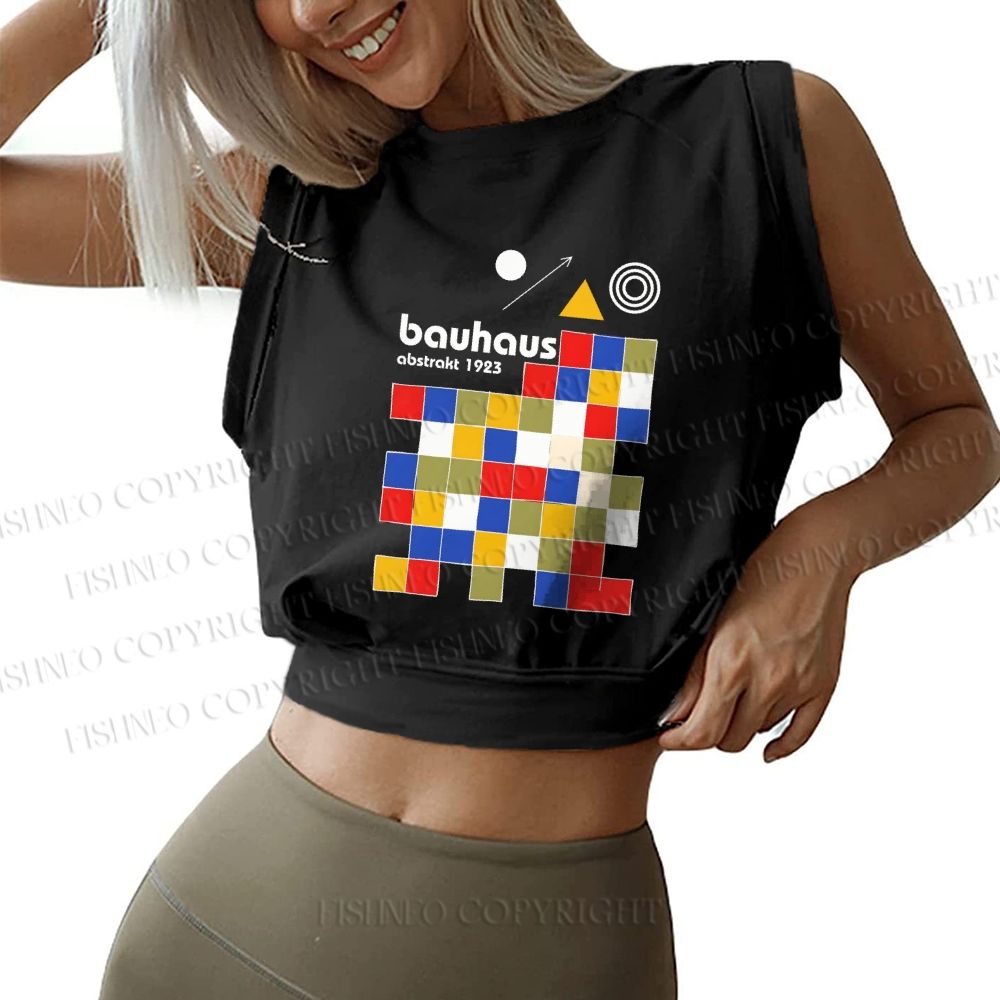 Bauhaus Colored Squares Sleeveless Crop Tops