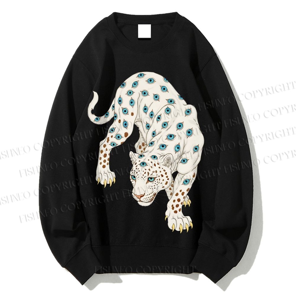 Unisex White Panther With Eyes Printed Sweatshirt
