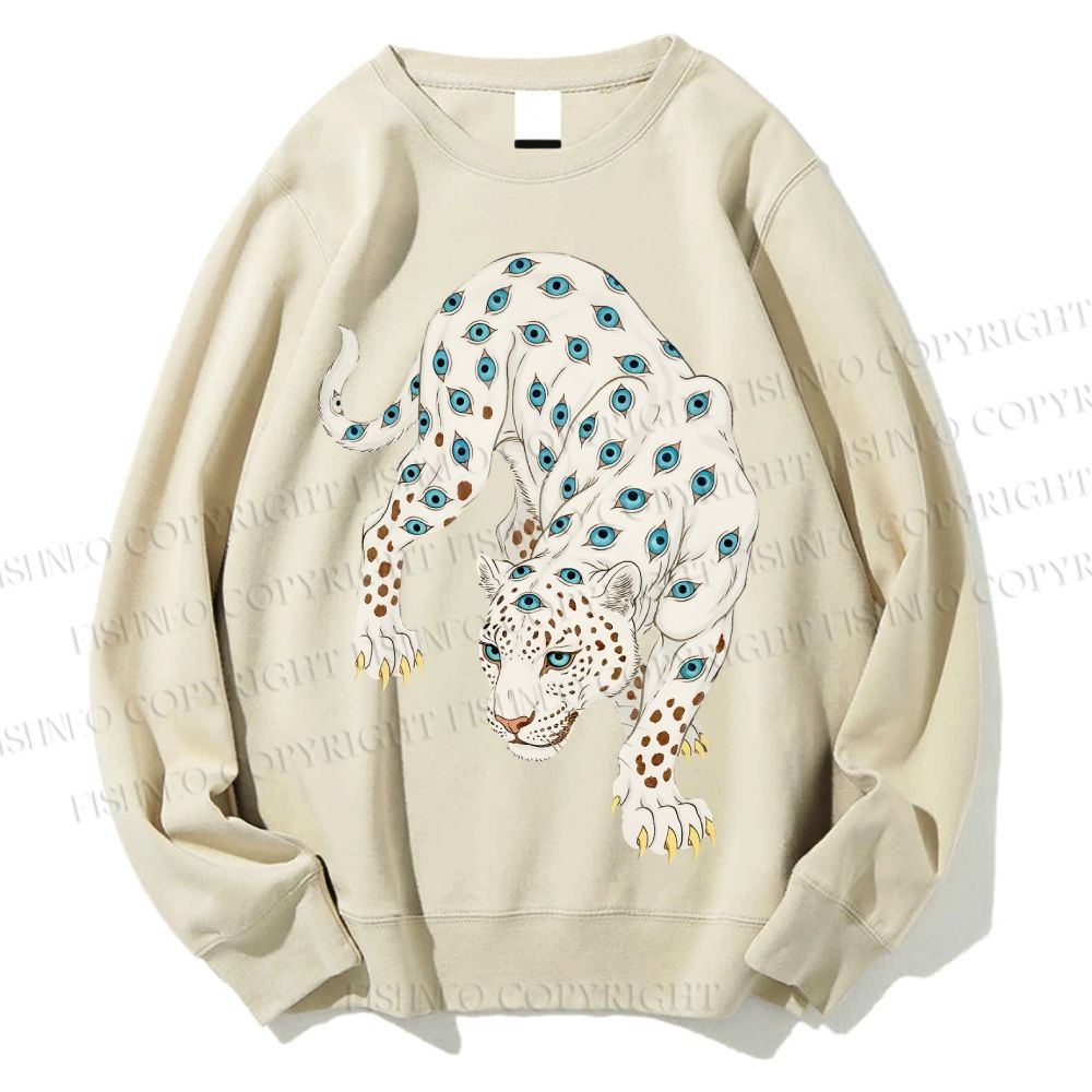 Unisex White Panther With Eyes Printed Sweatshirt