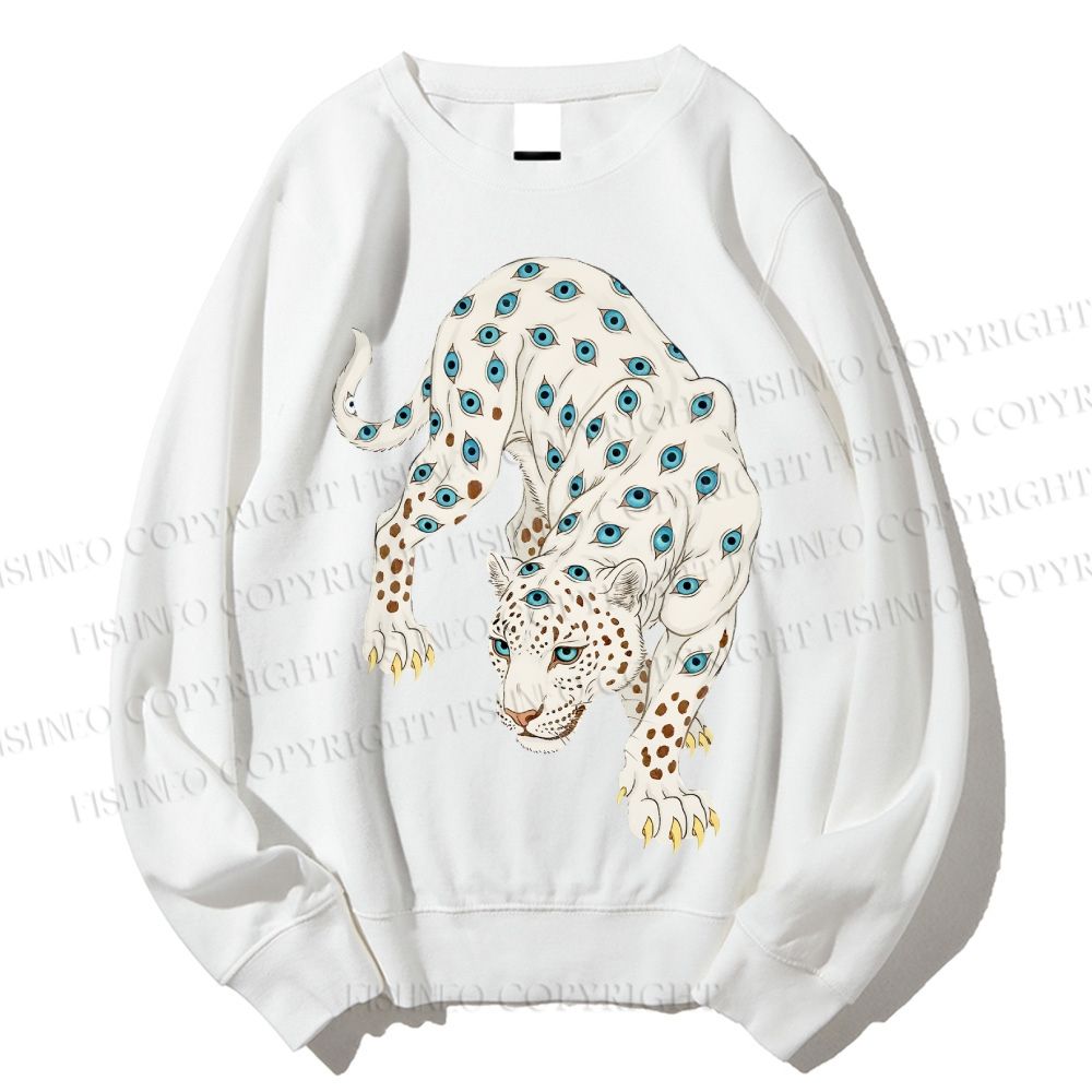 Unisex White Panther With Eyes Printed Sweatshirt