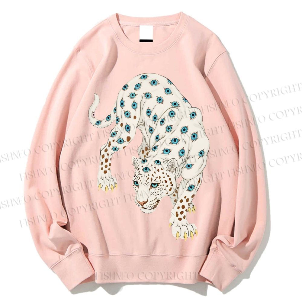 Unisex White Panther With Eyes Printed Sweatshirt