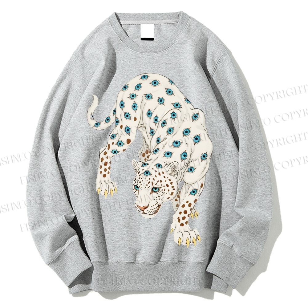 Unisex White Panther With Eyes Printed Sweatshirt