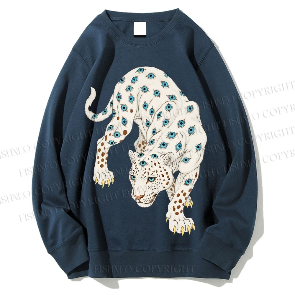 Unisex White Panther With Eyes Printed Sweatshirt
