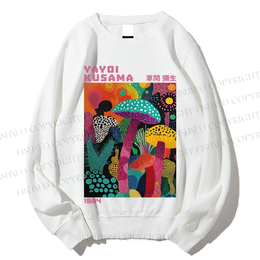 Unisex Yayoi Kusama Multicolor Mushroom Printed Sweatshirt