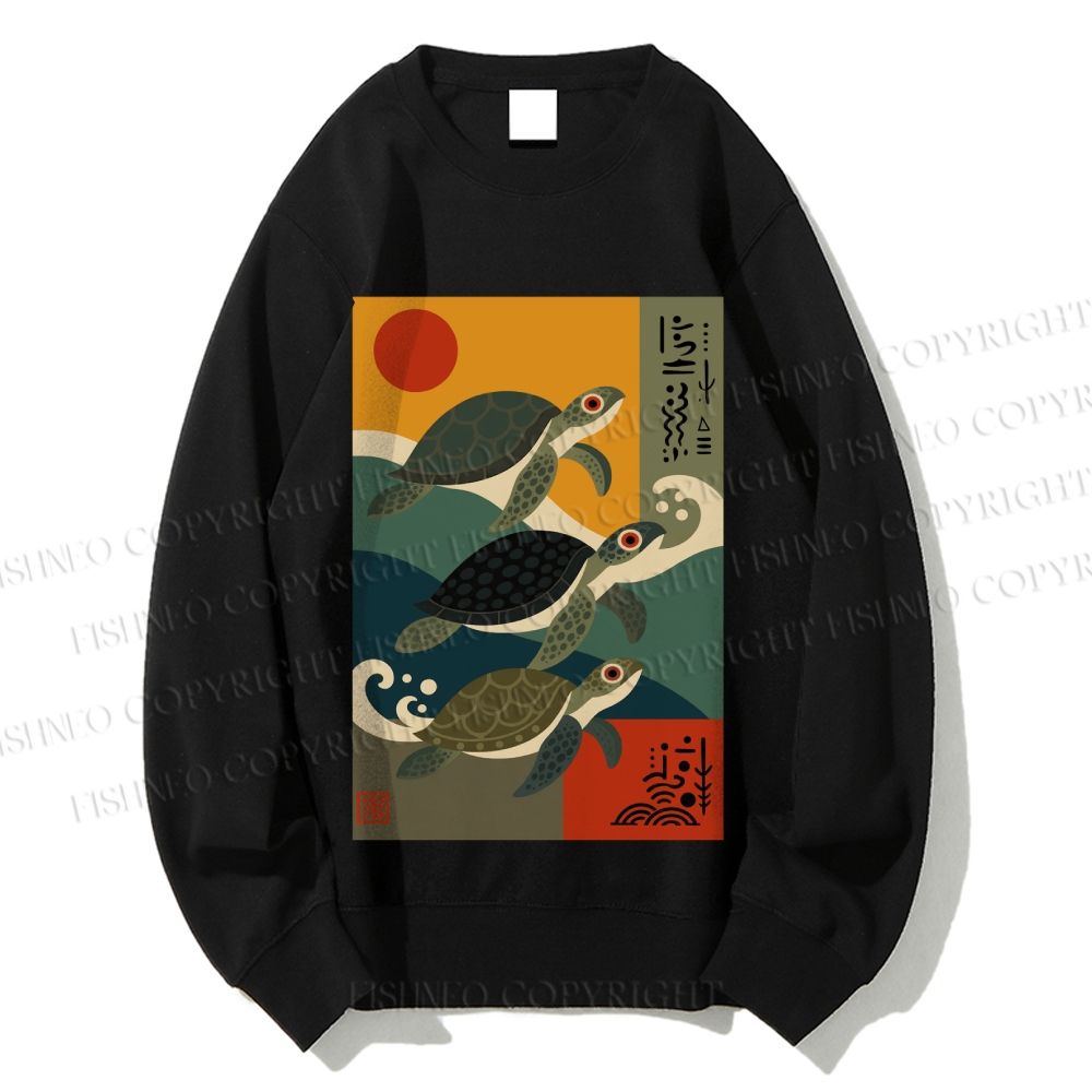 Unisex Sunrise Sea Turtles Printed Sweatshirt