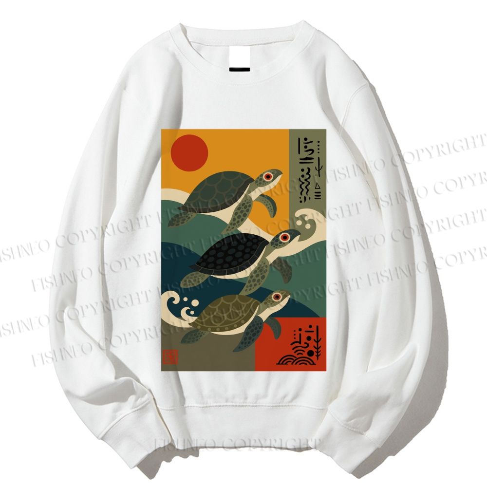 Unisex Sunrise Sea Turtles Printed Sweatshirt