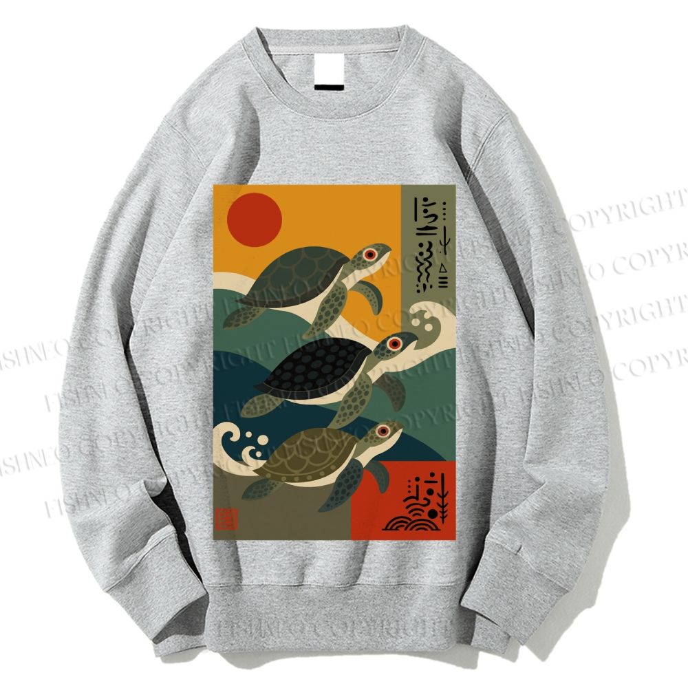 Unisex Sunrise Sea Turtles Printed Sweatshirt