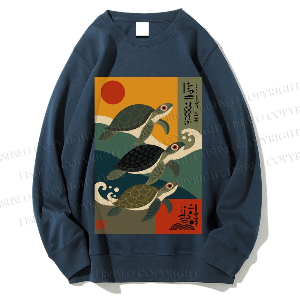 Unisex Sunrise Sea Turtles Printed Sweatshirt