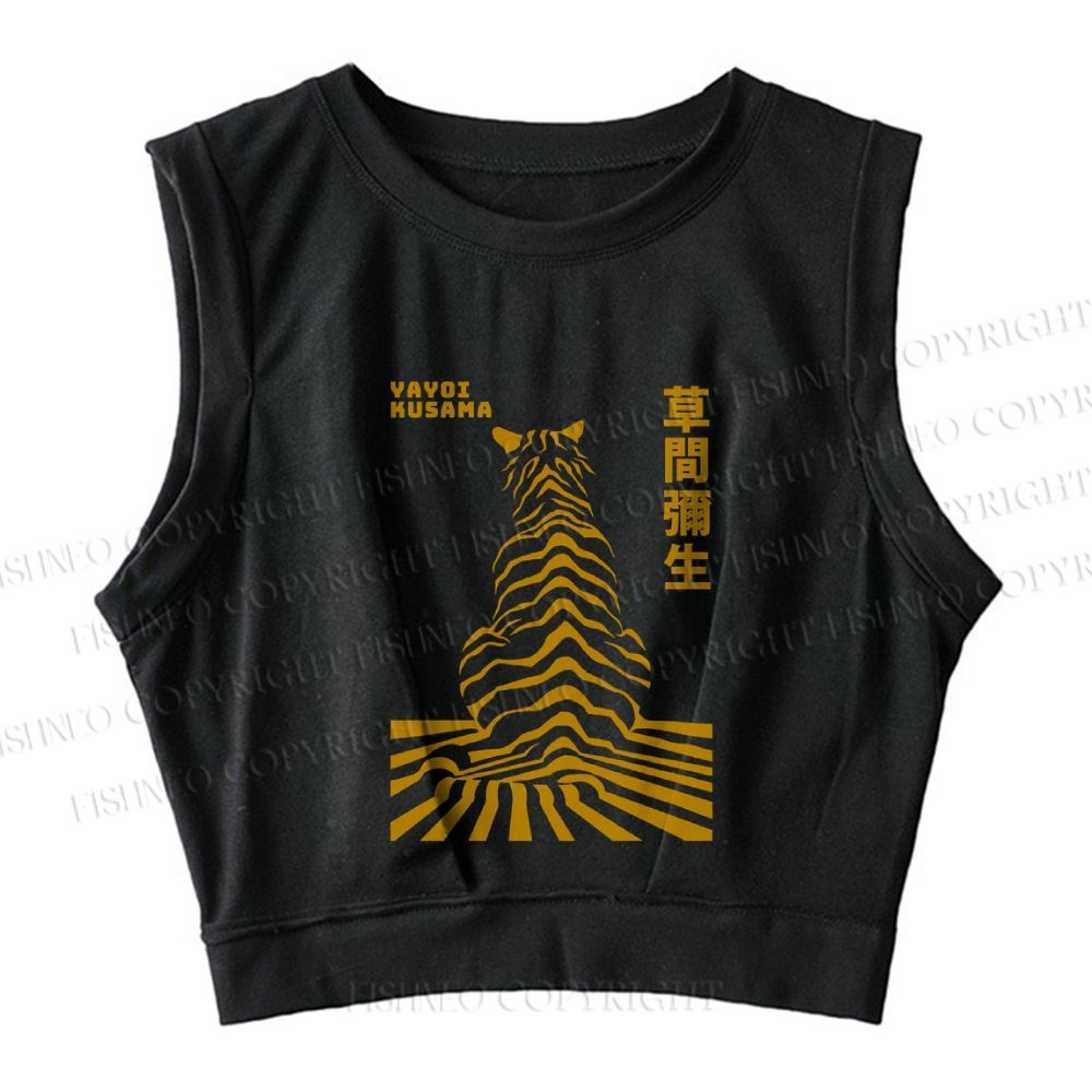 Japanese Yayoi Kusama Panther Sleeveless Crop Tops