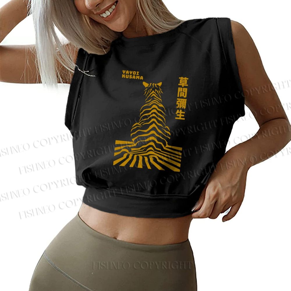 Japanese Yayoi Kusama Panther Sleeveless Crop Tops