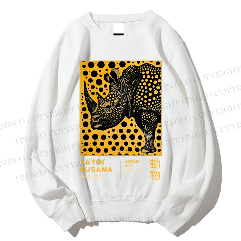 Unisex Japanese Rhinoceros Yayoi Kusama Printed Sweatshirt