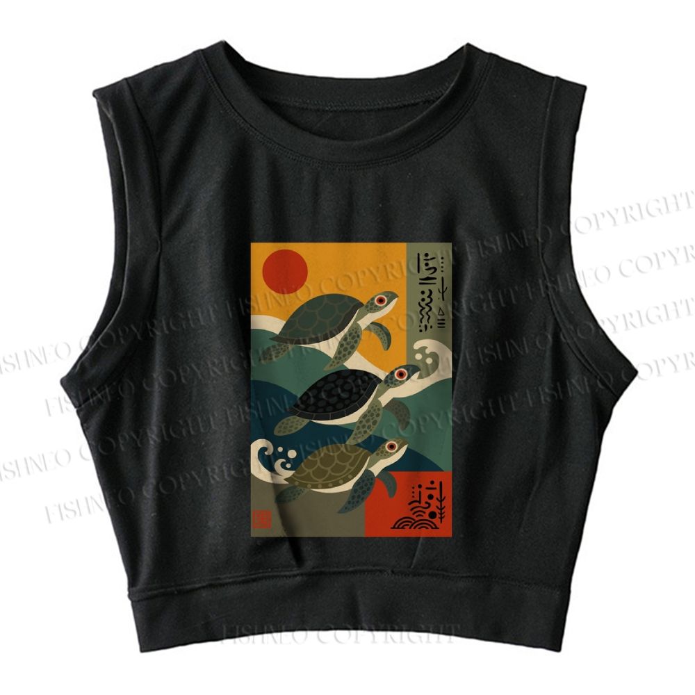 Sunrise Sea Turtles Sleeveless Crop Tops