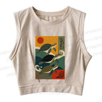 Sunrise Sea Turtles Sleeveless Crop Tops