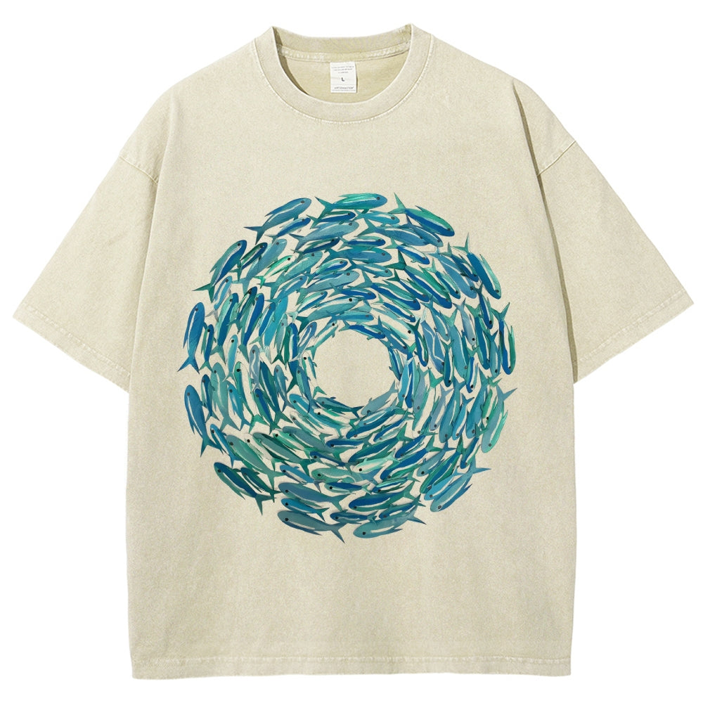 Circle Fishes Unisex Vintage Washed Tee