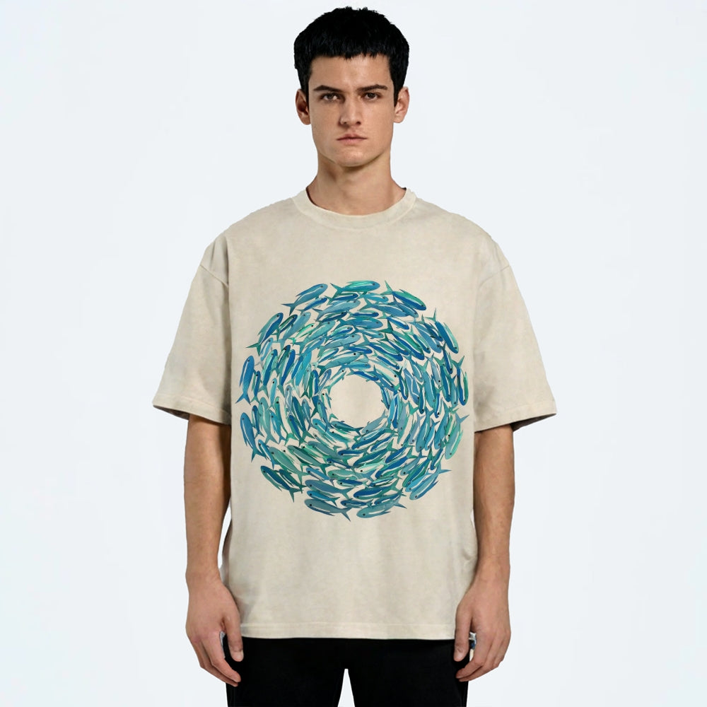 Circle Fishes Unisex Vintage Washed Tee