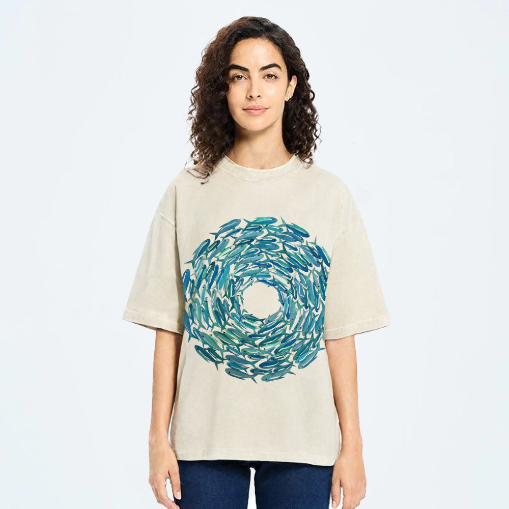 Circle Fishes Unisex Vintage Washed Tee