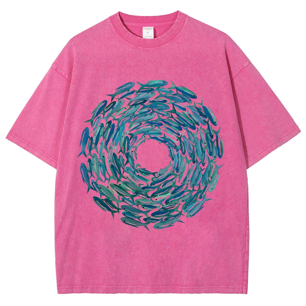 Circle Fishes Unisex Vintage Washed Tee