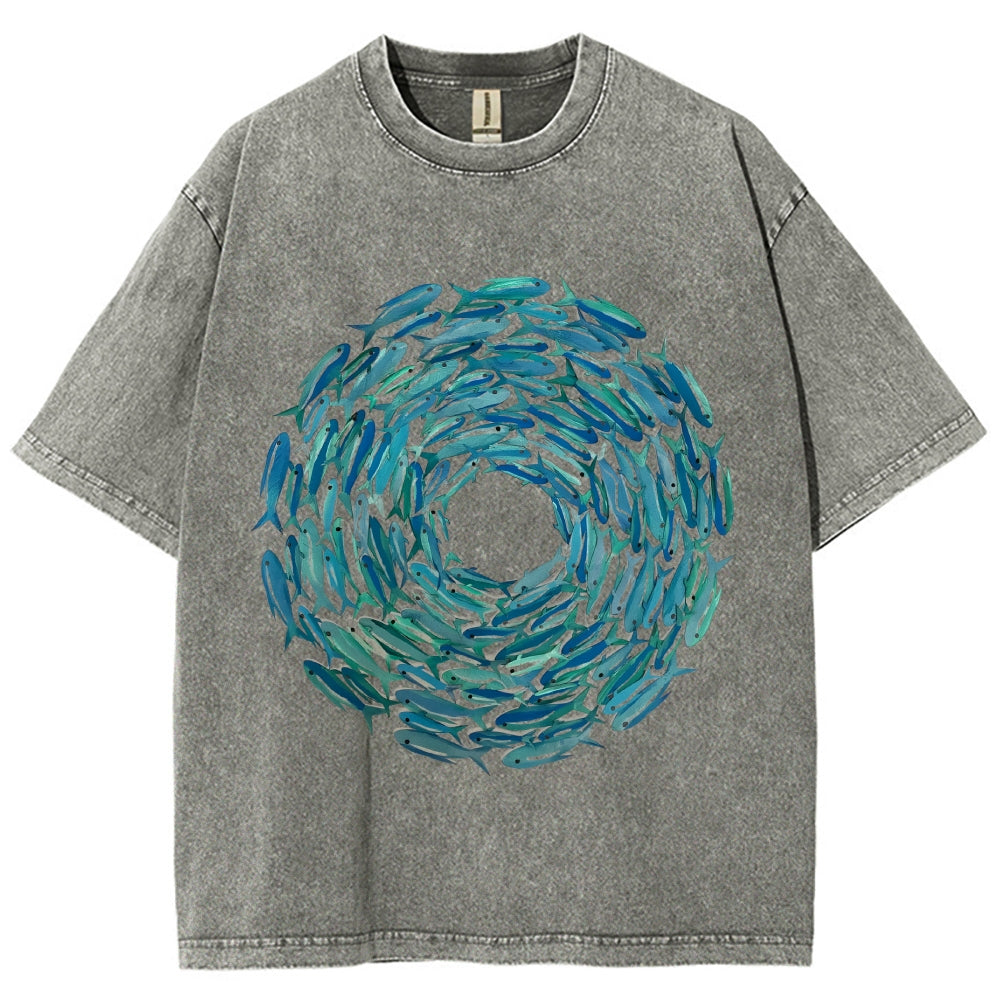 Circle Fishes Unisex Vintage Washed Tee