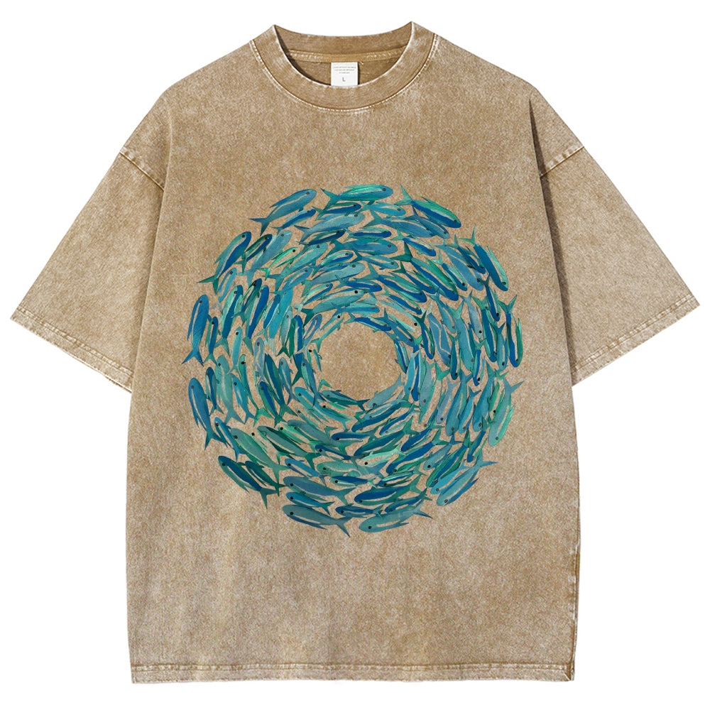 Circle Fishes Unisex Vintage Washed Tee
