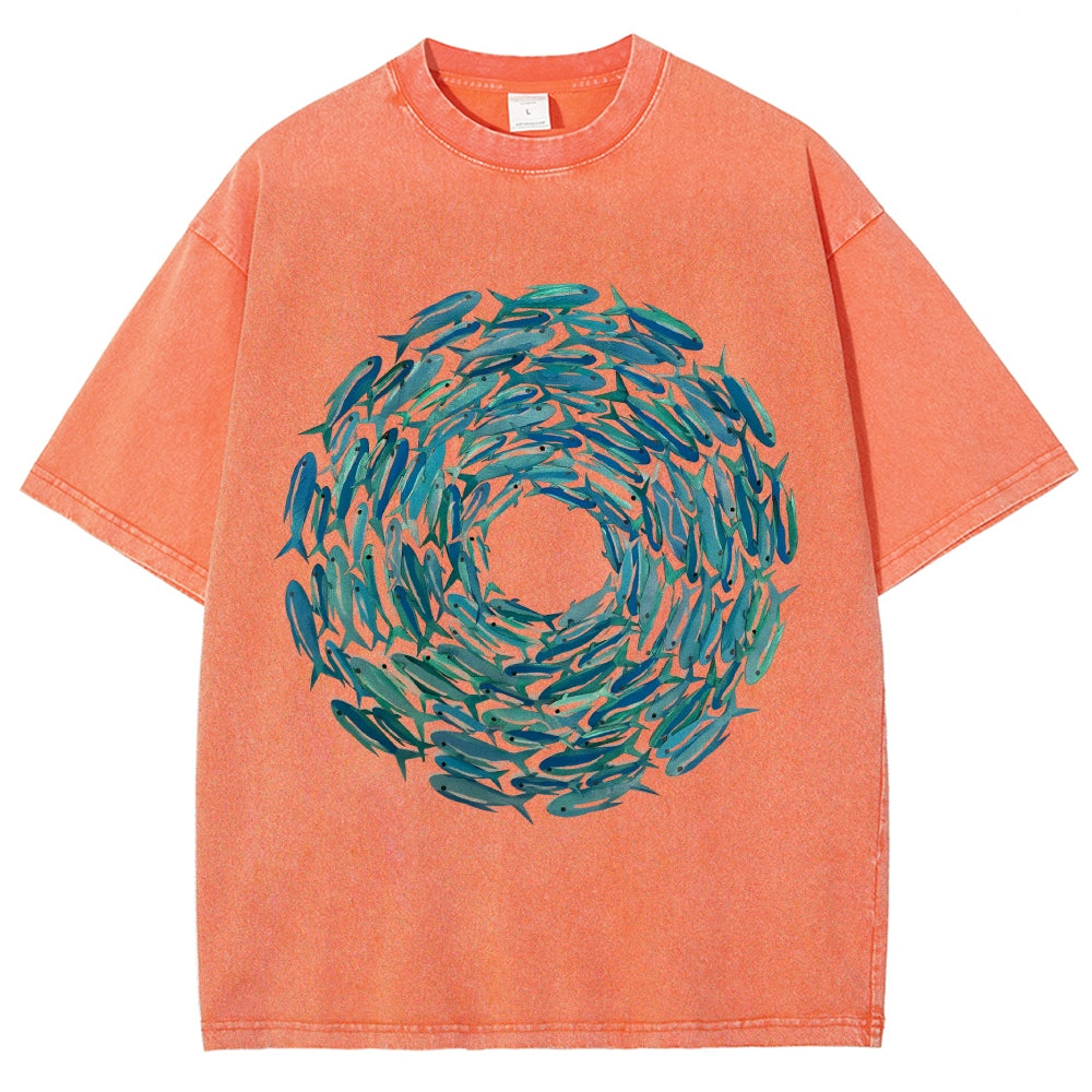 Circle Fishes Unisex Vintage Washed Tee