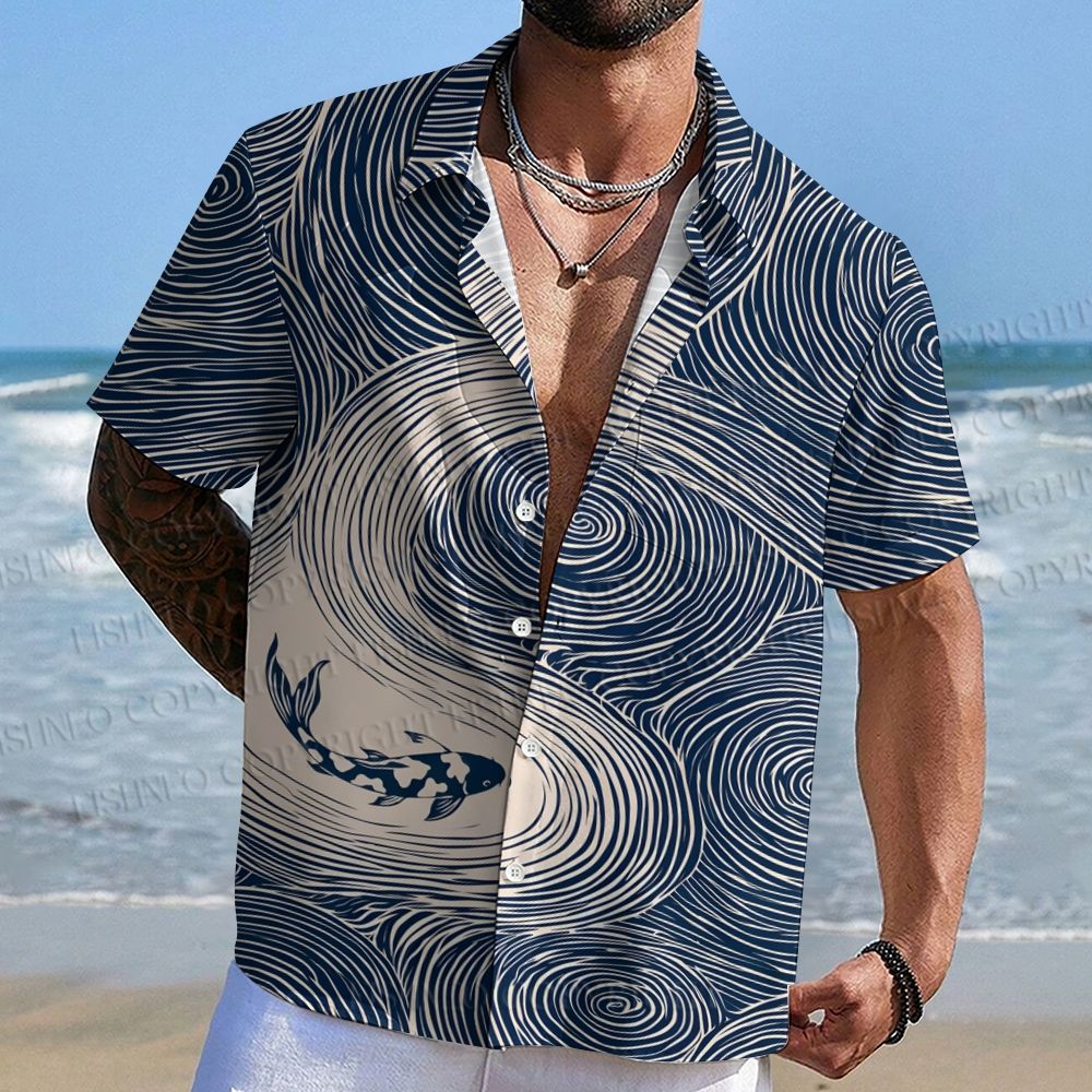 Japanese Koi Fish Wave Hawaiian Shirt