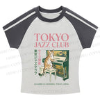 Tokyo Jazz Club Stripe Raglan Baby Tee