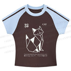 Origami Cat Stripe Raglan Baby Tee
