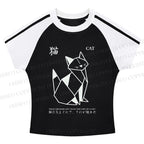 Origami Cat Stripe Raglan Baby Tee