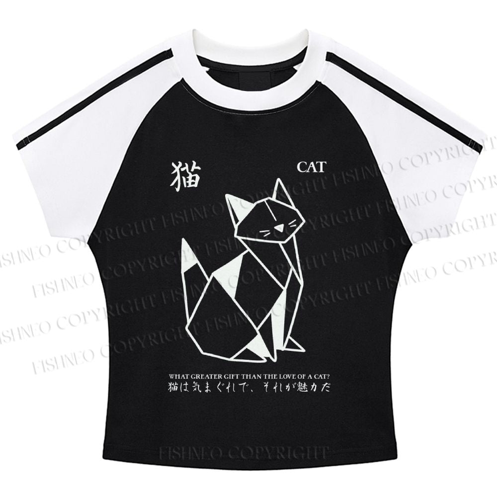 Origami Cat Stripe Raglan Baby Tee