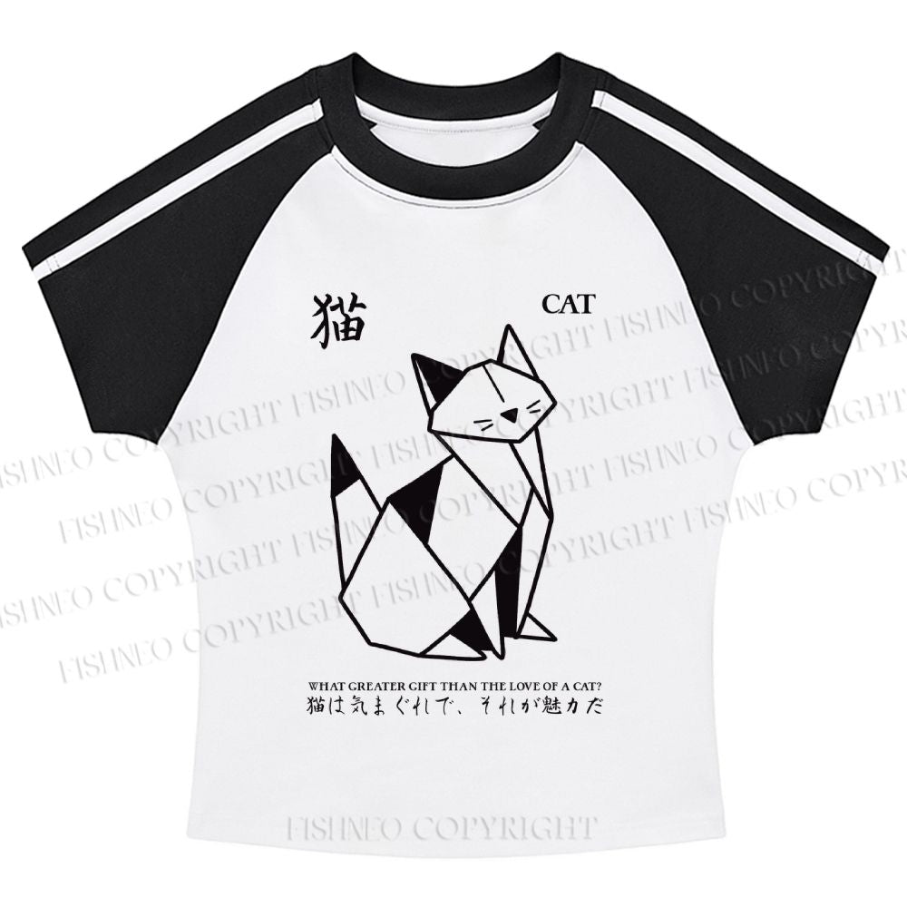 Origami Cat Stripe Raglan Baby Tee