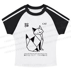 Origami Cat Stripe Raglan Baby Tee