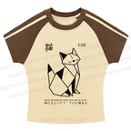 Origami Cat Stripe Raglan Baby Tee