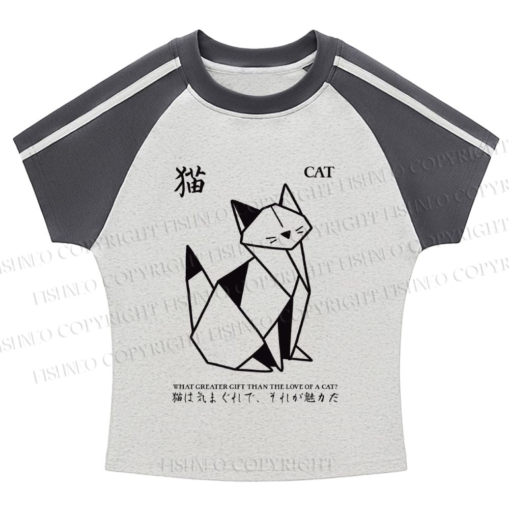 Origami Cat Stripe Raglan Baby Tee