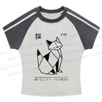 Origami Cat Stripe Raglan Baby Tee