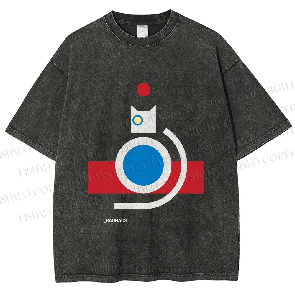 Unisex Bauhaus Cat Printed Washed Tee