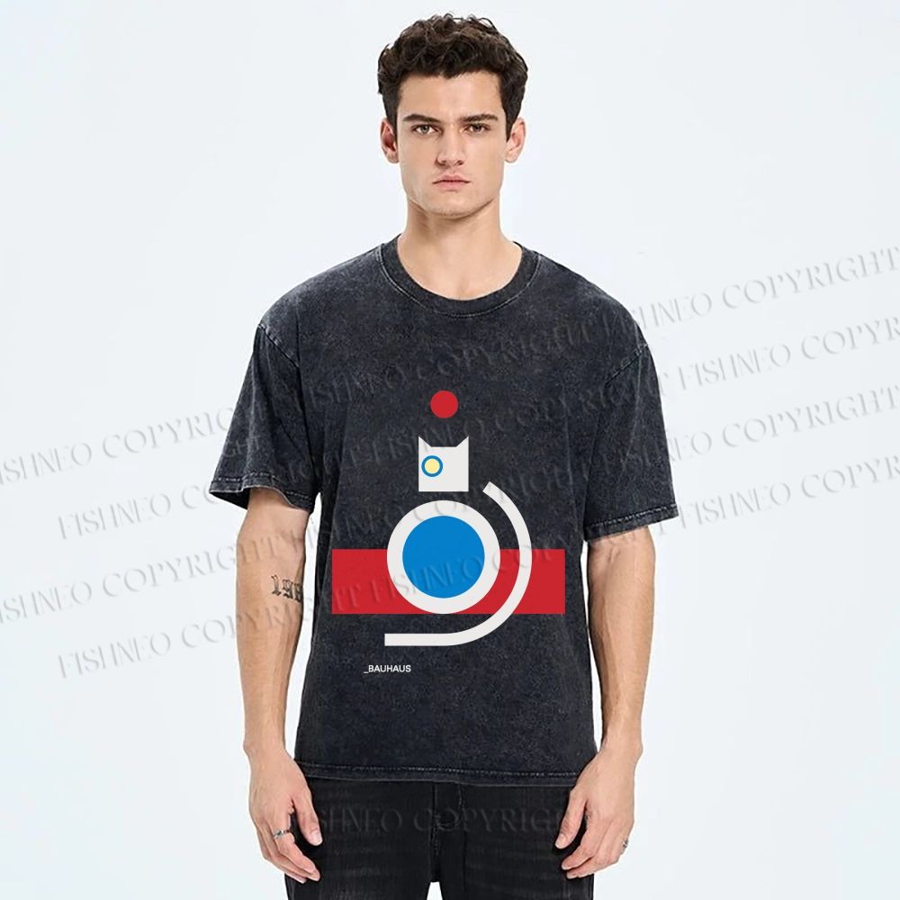 Unisex Bauhaus Cat Printed Washed Tee