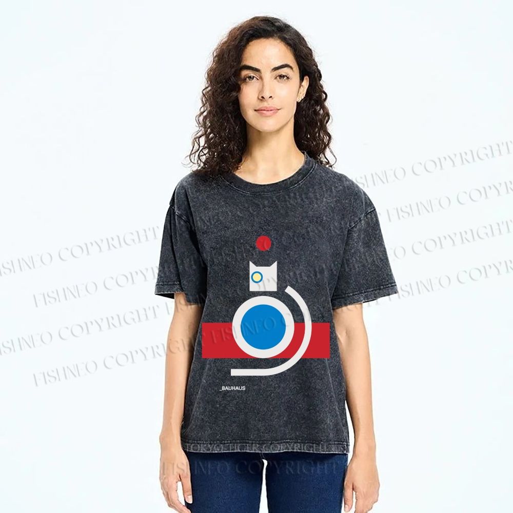 Unisex Bauhaus Cat Printed Washed Tee