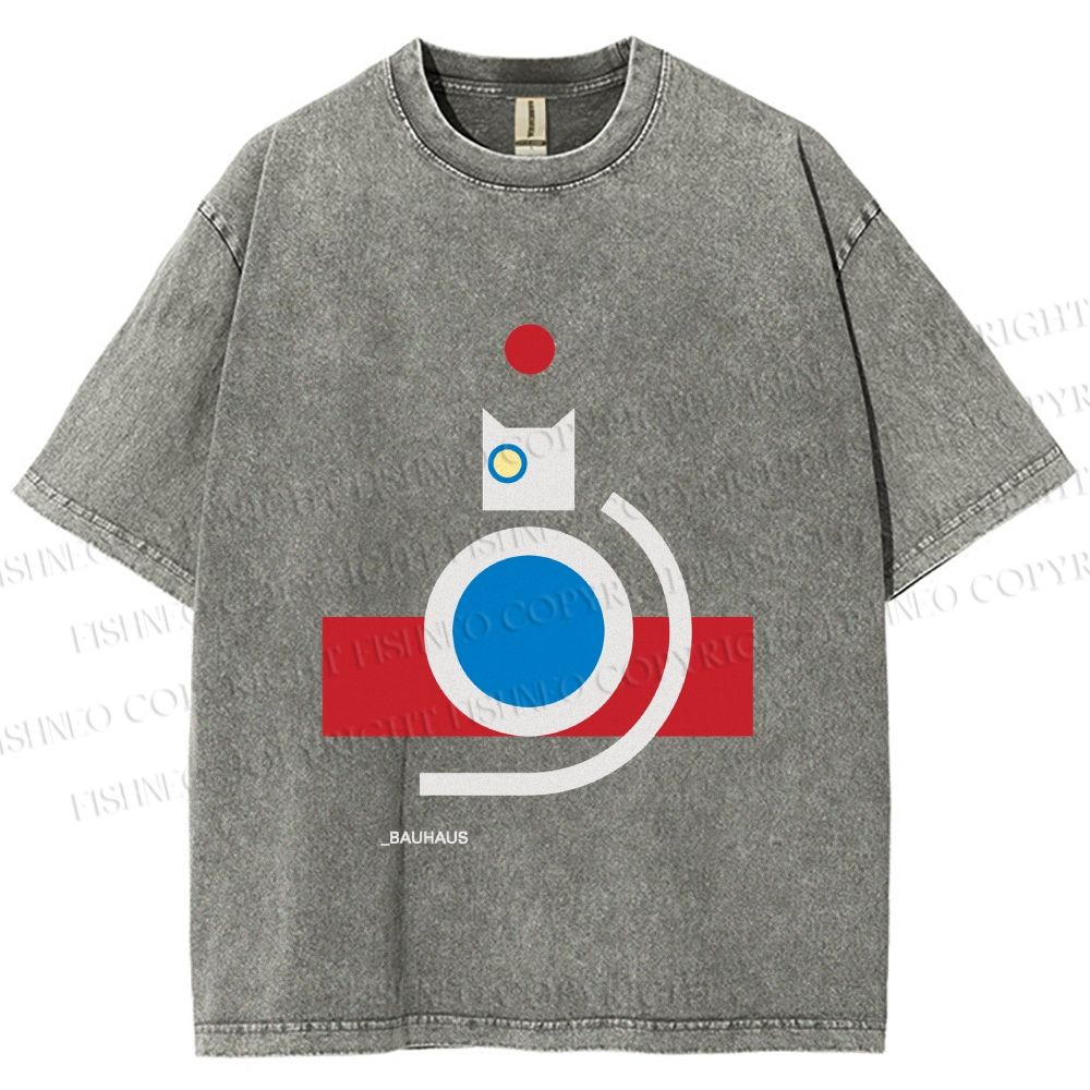 Unisex Bauhaus Cat Printed Washed Tee