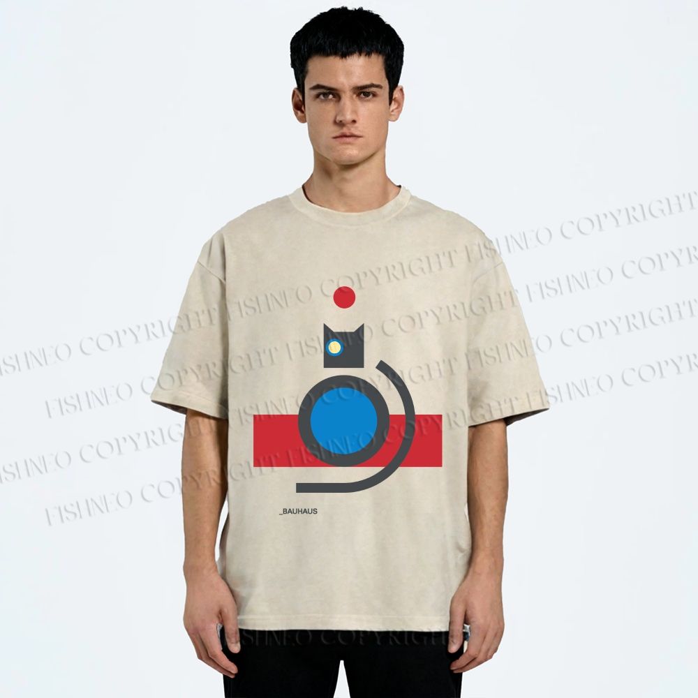 Unisex Bauhaus Cat Printed Washed Tee
