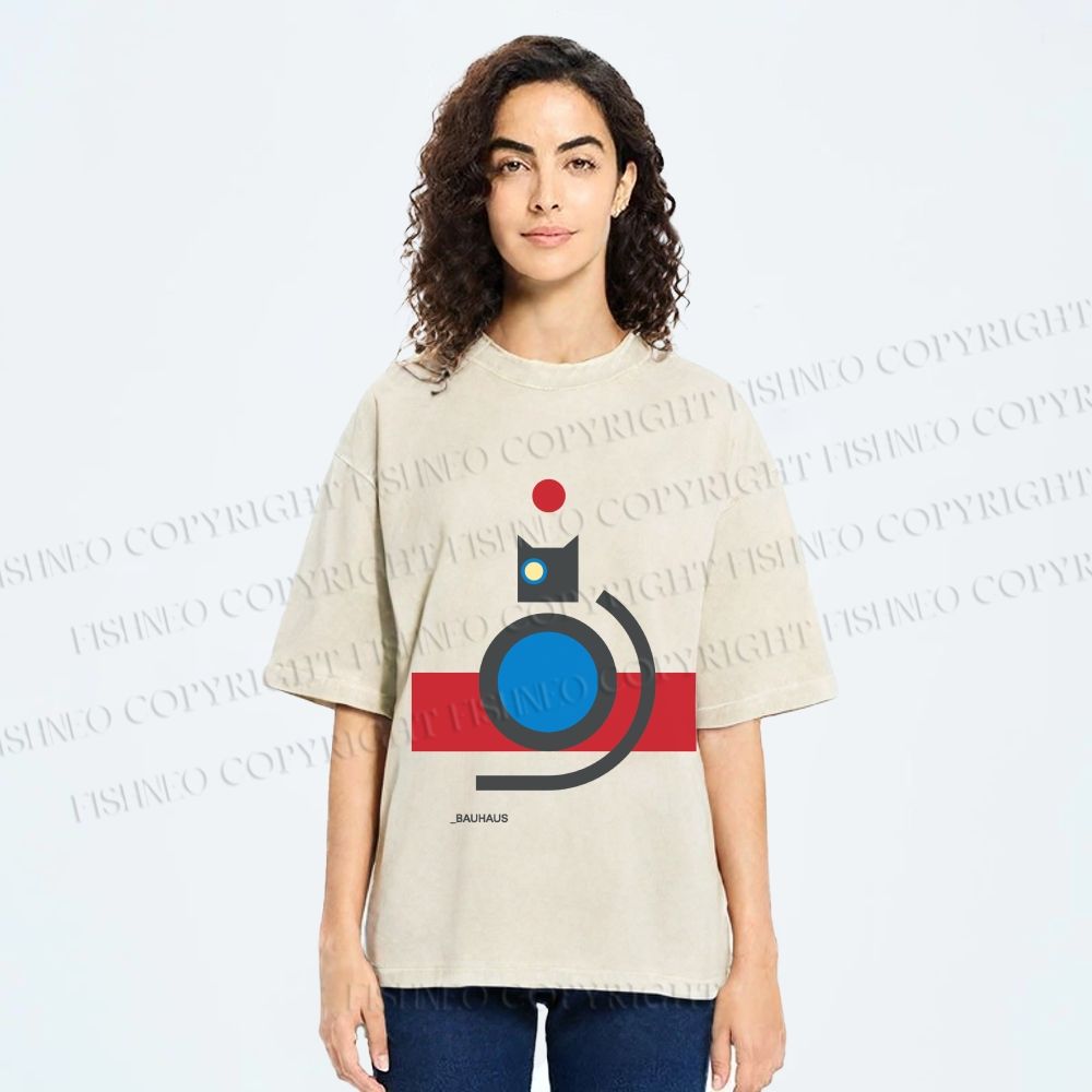 Unisex Bauhaus Cat Printed Washed Tee