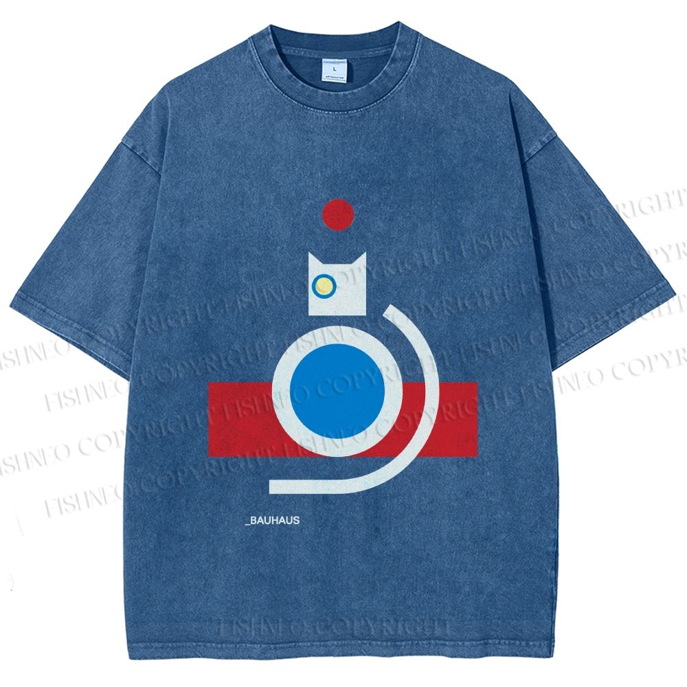 Unisex Bauhaus Cat Printed Washed Tee