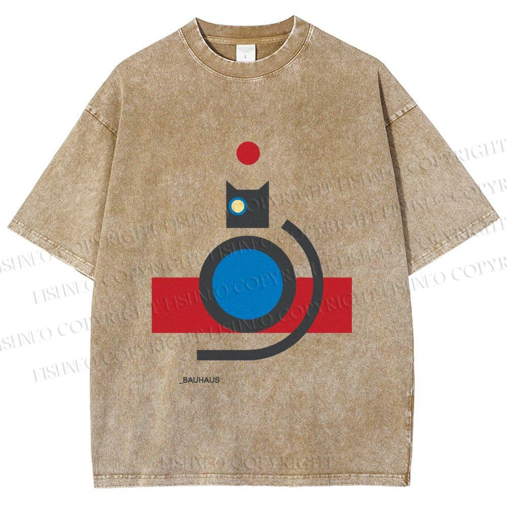 Unisex Bauhaus Cat Printed Washed Tee
