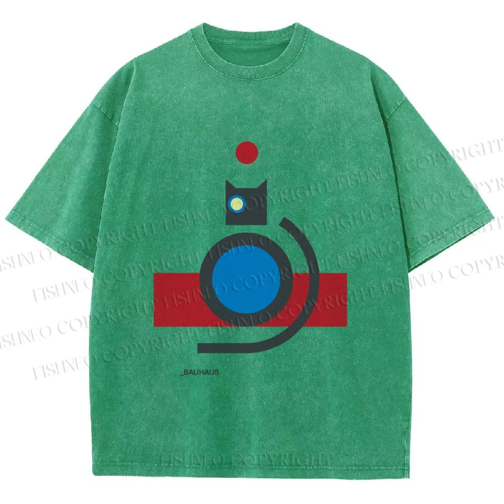 Unisex Bauhaus Cat Printed Washed Tee
